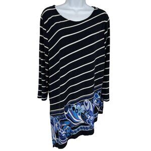 Travelers by Chico's 3/4 Sleeve Striped Asymmetrical Hem Tunic Size XL